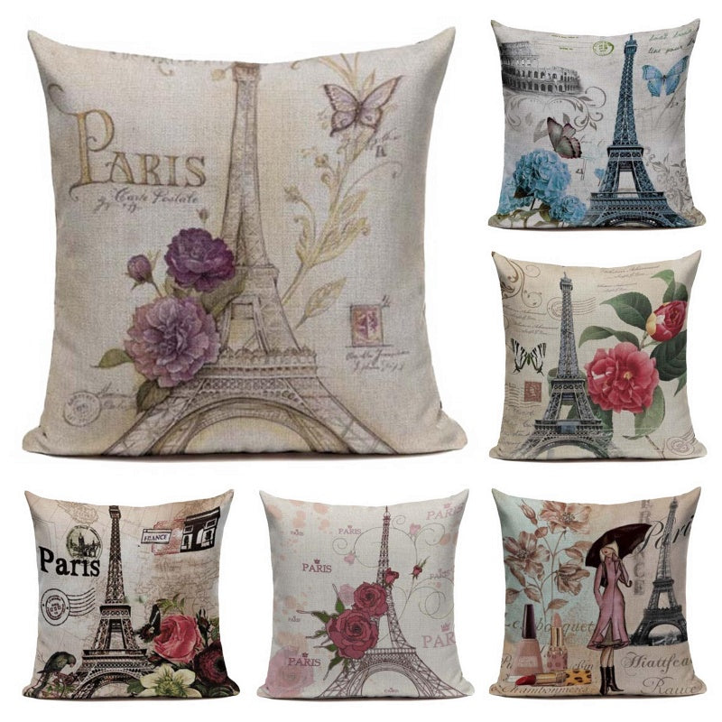 vintage-floral-eiffel-tower-pillow-cover